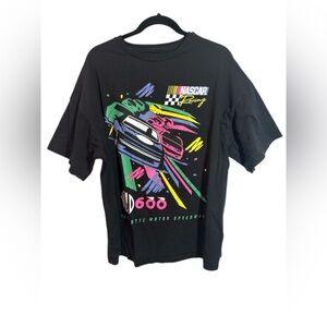 Nascar Men's Small Black Graphic Print Tshirt WORLD 600 Race Oversized Neon READ